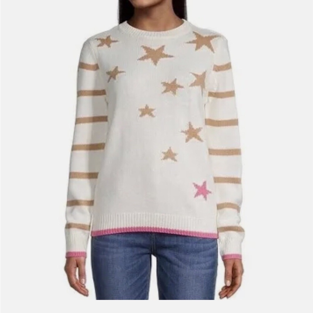 NWT St. John's Bay Women's nautical Stars Crew‎ Neck Long Sleeve Sweater- XL